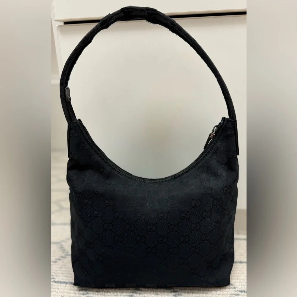 GUCCI Vintage Y2K Classic Black GG Monogram Canvas Leather Hobo Shoulder Bag - Picture 4 of 16